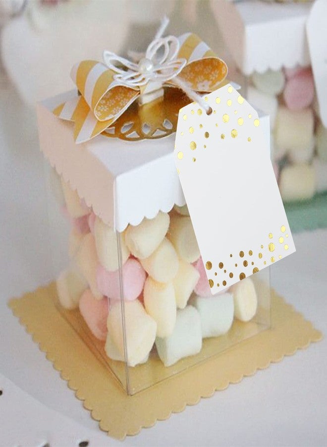 جيجاكرافت مجموعة جيج كرافت من 100 قطعة من بطاقات الهدايا مع خيط، بطاقات فارغة مزينة بنقاط ذهبية لامعة، مقاس 3.3 × 2.2 بوصة، بطاقات ورقية بيضاء، ملصقات أسماء معلقة لهدايا الحفلات، مناسبة لحفلات استقبال المولود، وأعياد الميلاد، وحفلات الزفاف. - Image 3